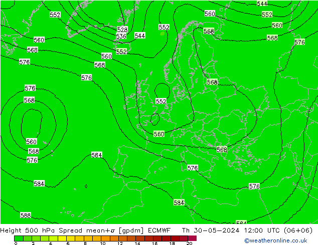 Height 500 hPa Spread ECMWF  30.05.2024 12 UTC