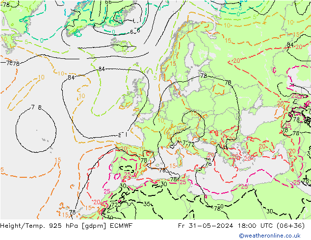 Géop./Temp. 925 hPa ECMWF ven 31.05.2024 18 UTC