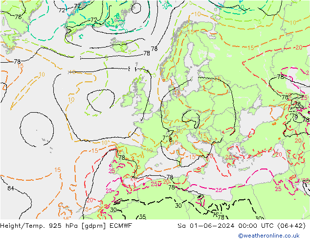 Height/Temp. 925 hPa ECMWF So 01.06.2024 00 UTC