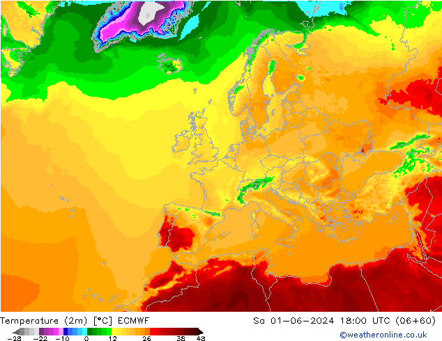 Temperatuurkaart (2m) ECMWF za 01.06.2024 18 UTC