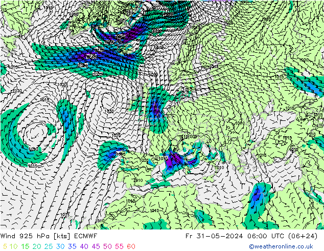 Wind 925 hPa ECMWF Fr 31.05.2024 06 UTC