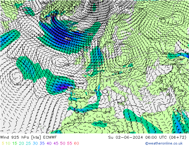Wind 925 hPa ECMWF Ne 02.06.2024 06 UTC