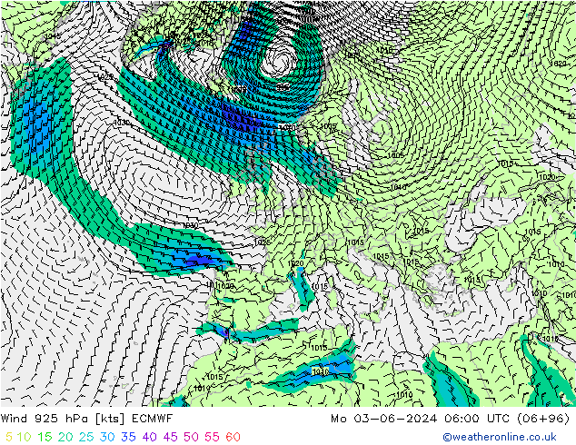 Wind 925 hPa ECMWF Mo 03.06.2024 06 UTC