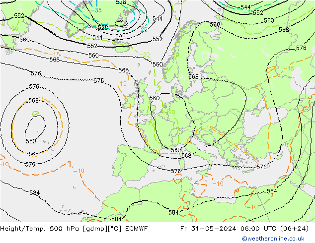 Height/Temp. 500 hPa ECMWF Fr 31.05.2024 06 UTC