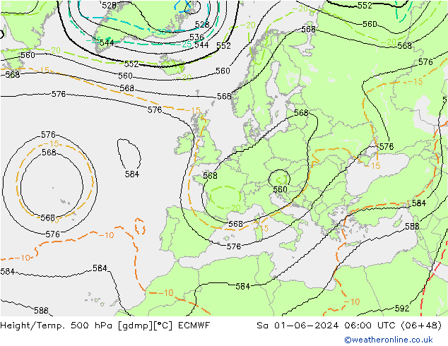 Height/Temp. 500 hPa ECMWF So 01.06.2024 06 UTC