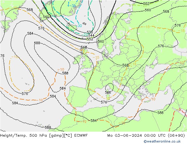 Height/Temp. 500 гПа ECMWF пн 03.06.2024 00 UTC