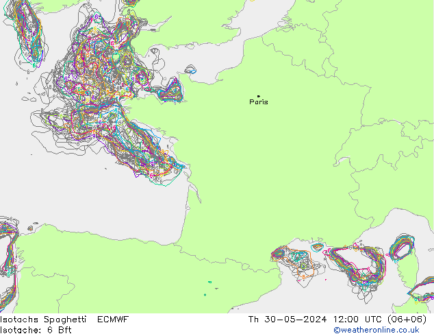Isotachs Spaghetti ECMWF Th 30.05.2024 12 UTC