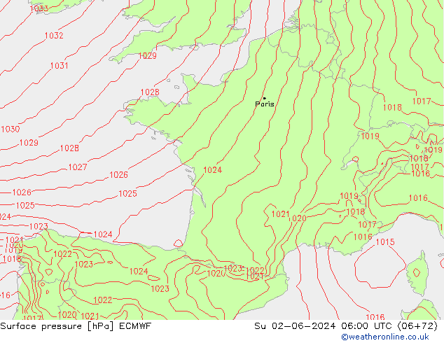 pressão do solo ECMWF Dom 02.06.2024 06 UTC