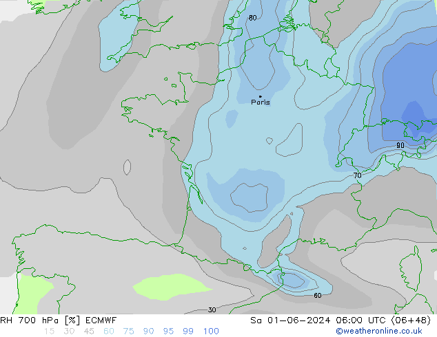 RH 700 hPa ECMWF Sa 01.06.2024 06 UTC