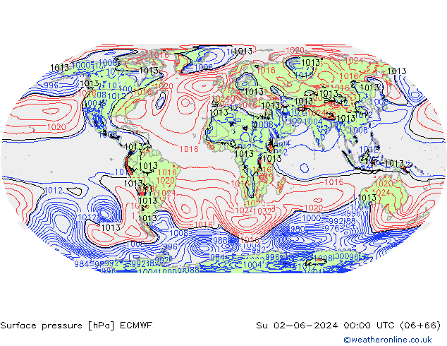 pressão do solo ECMWF Dom 02.06.2024 00 UTC