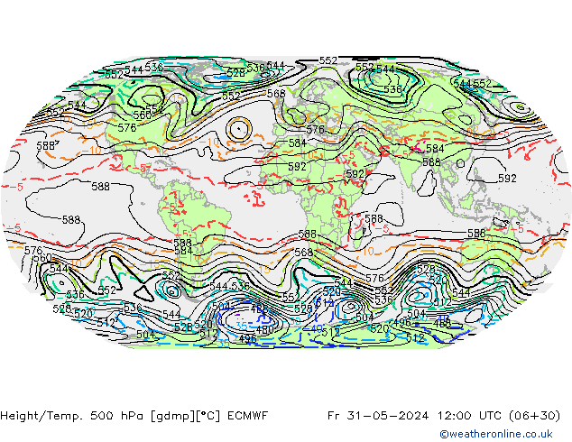 Géop./Temp. 500 hPa ECMWF ven 31.05.2024 12 UTC