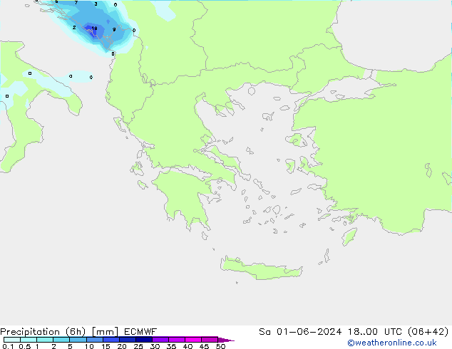 Precipitation (6h) ECMWF So 01.06.2024 00 UTC