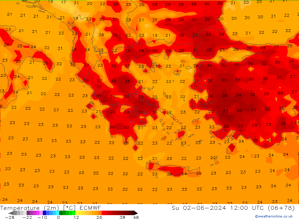 карта температуры ECMWF Вс 02.06.2024 12 UTC