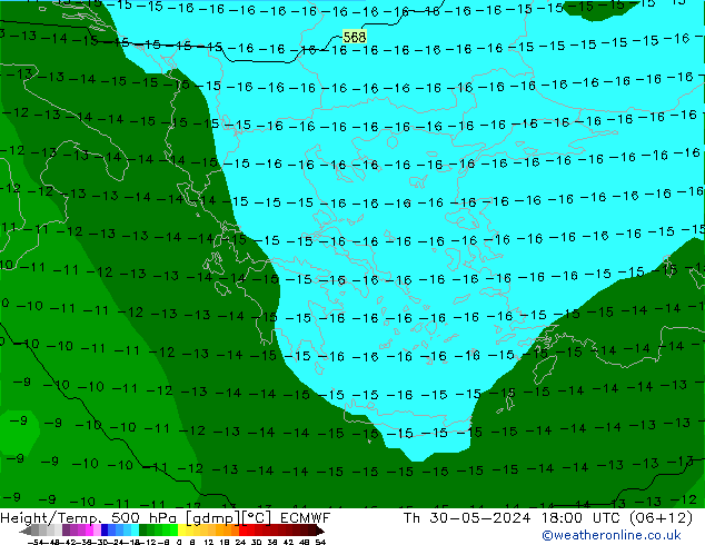 Height/Temp. 500 hPa ECMWF Th 30.05.2024 18 UTC