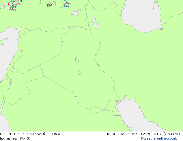 RH 700 hPa Spaghetti ECMWF Th 30.05.2024 12 UTC