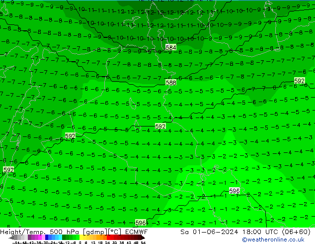 Height/Temp. 500 hPa ECMWF Sáb 01.06.2024 18 UTC