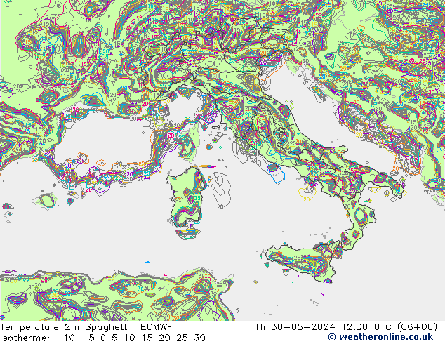 Temperatuurkaart Spaghetti ECMWF do 30.05.2024 12 UTC