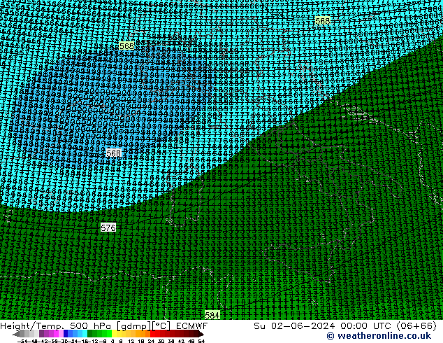 Height/Temp. 500 hPa ECMWF Su 02.06.2024 00 UTC