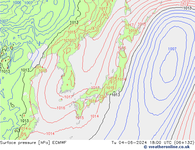 Surface pressure ECMWF Tu 04.06.2024 18 UTC