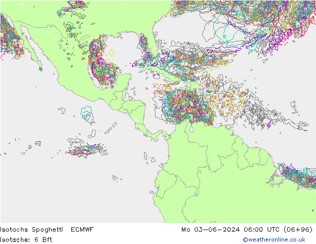 Isotachs Spaghetti ECMWF Mo 03.06.2024 06 UTC
