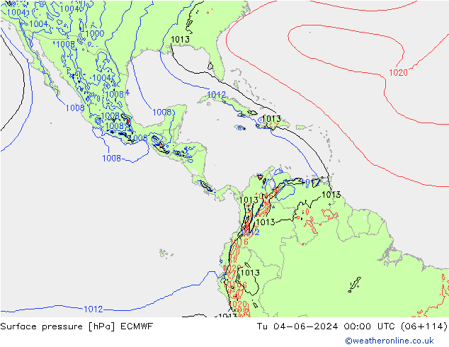 pressão do solo ECMWF Ter 04.06.2024 00 UTC