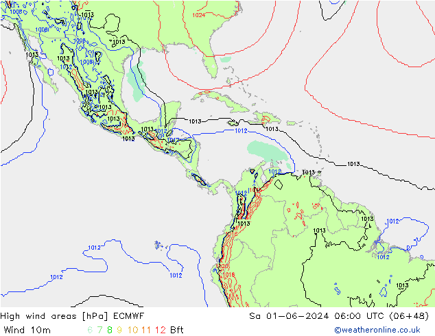 High wind areas ECMWF Sa 01.06.2024 06 UTC