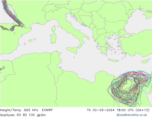 Height/Temp. 925 hPa ECMWF Čt 30.05.2024 18 UTC