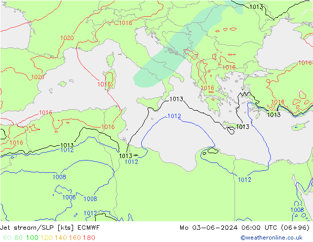 Jet Akımları/SLP ECMWF Pzt 03.06.2024 06 UTC