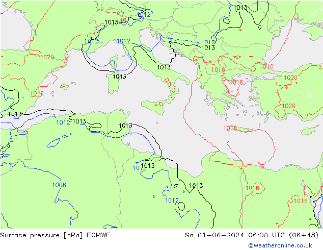 Surface pressure ECMWF Sa 01.06.2024 06 UTC