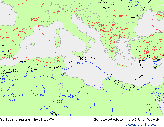 Yer basıncı ECMWF Paz 02.06.2024 18 UTC