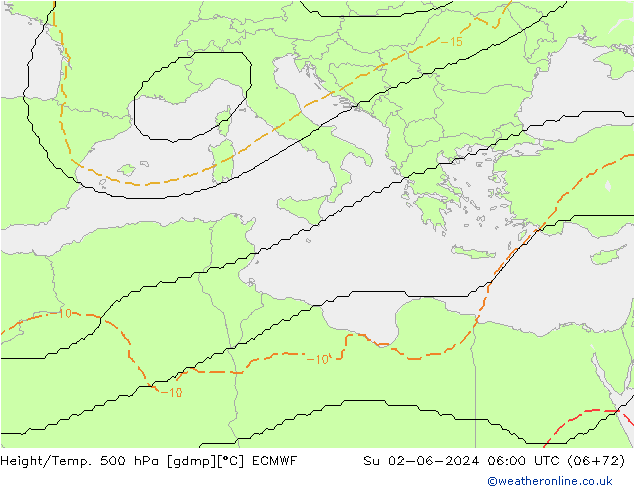 Geop./Temp. 500 hPa ECMWF dom 02.06.2024 06 UTC
