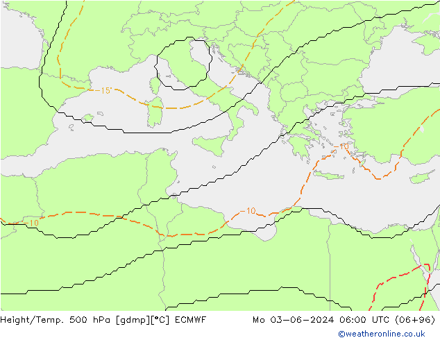 Yükseklik/Sıc. 500 hPa ECMWF Pzt 03.06.2024 06 UTC