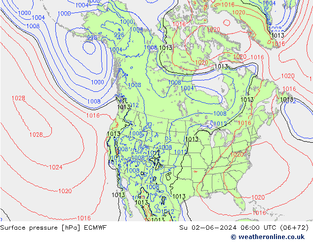 pressão do solo ECMWF Dom 02.06.2024 06 UTC