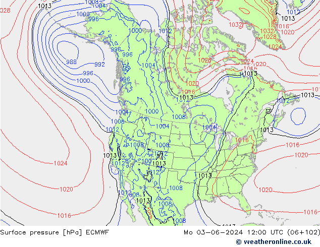 Presión superficial ECMWF lun 03.06.2024 12 UTC