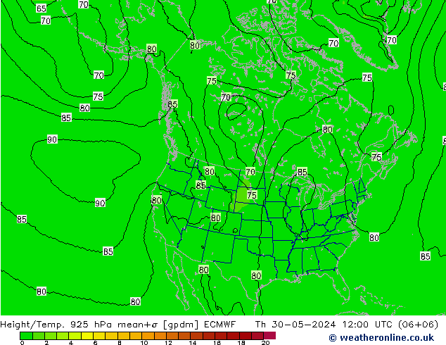 Hoogte/Temp. 925 hPa ECMWF do 30.05.2024 12 UTC