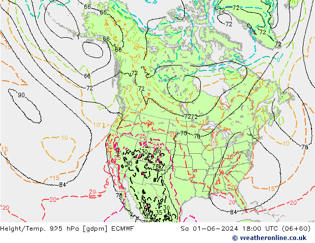 Height/Temp. 925 hPa ECMWF sab 01.06.2024 18 UTC