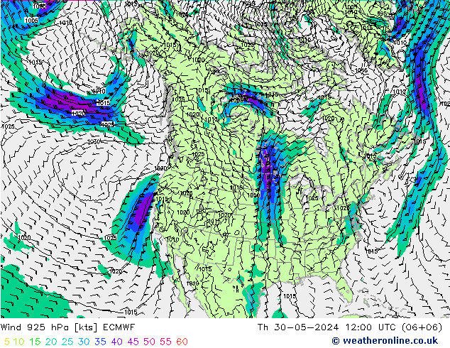 wiatr 925 hPa ECMWF czw. 30.05.2024 12 UTC