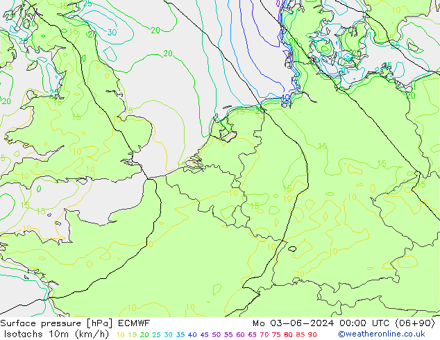 Eşrüzgar Hızları (km/sa) ECMWF Pzt 03.06.2024 00 UTC