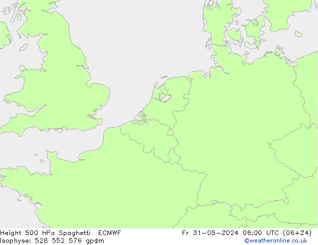 Geop. 500 hPa Spaghetti ECMWF vie 31.05.2024 06 UTC