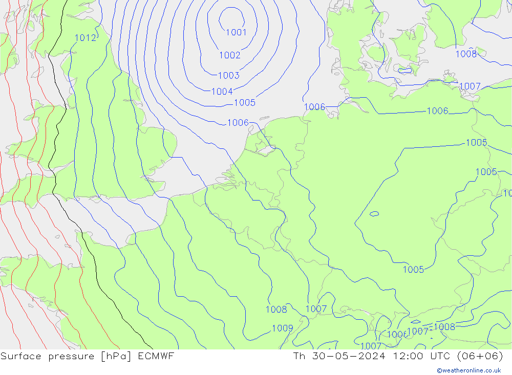 Bodendruck ECMWF Do 30.05.2024 12 UTC