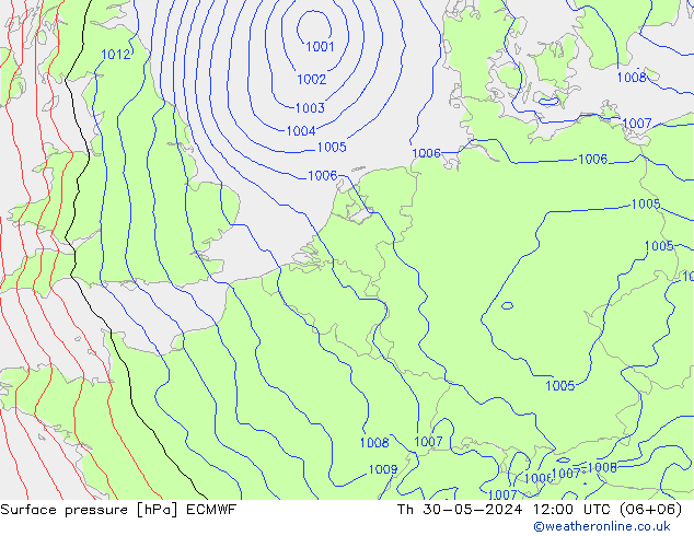 Surface pressure ECMWF Th 30.05.2024 12 UTC