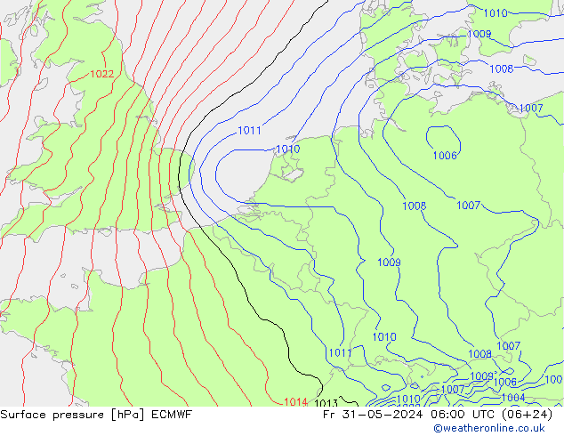 Bodendruck ECMWF Fr 31.05.2024 06 UTC