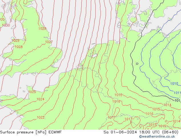 Presión superficial ECMWF sáb 01.06.2024 18 UTC