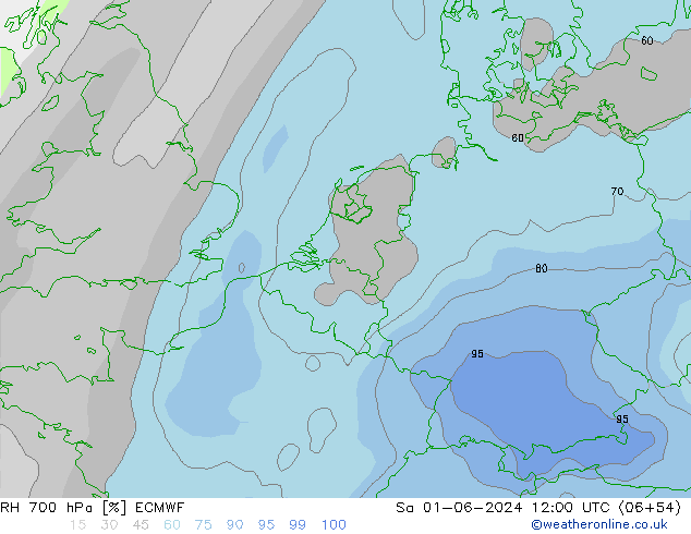 RH 700 hPa ECMWF sab 01.06.2024 12 UTC