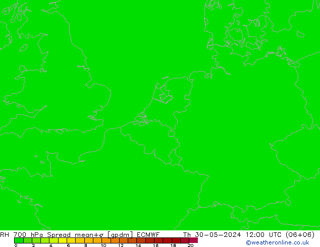 Humidité rel. 700 hPa Spread ECMWF jeu 30.05.2024 12 UTC