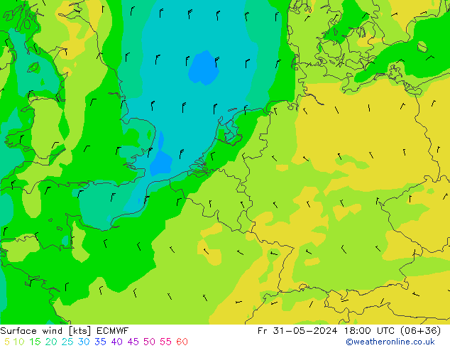 Bodenwind ECMWF Fr 31.05.2024 18 UTC