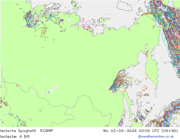 Izotacha Spaghetti ECMWF pon. 03.06.2024 00 UTC