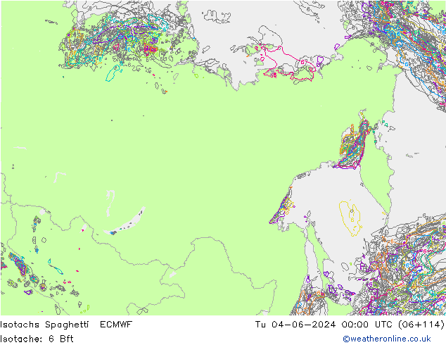 Eşrüzgar Hızları Spaghetti ECMWF Sa 04.06.2024 00 UTC