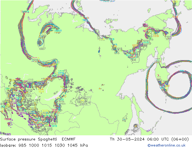 Luchtdruk op zeeniveau Spaghetti ECMWF do 30.05.2024 06 UTC