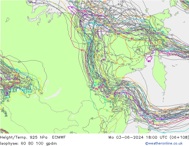 Height/Temp. 925 hPa ECMWF Po 03.06.2024 18 UTC